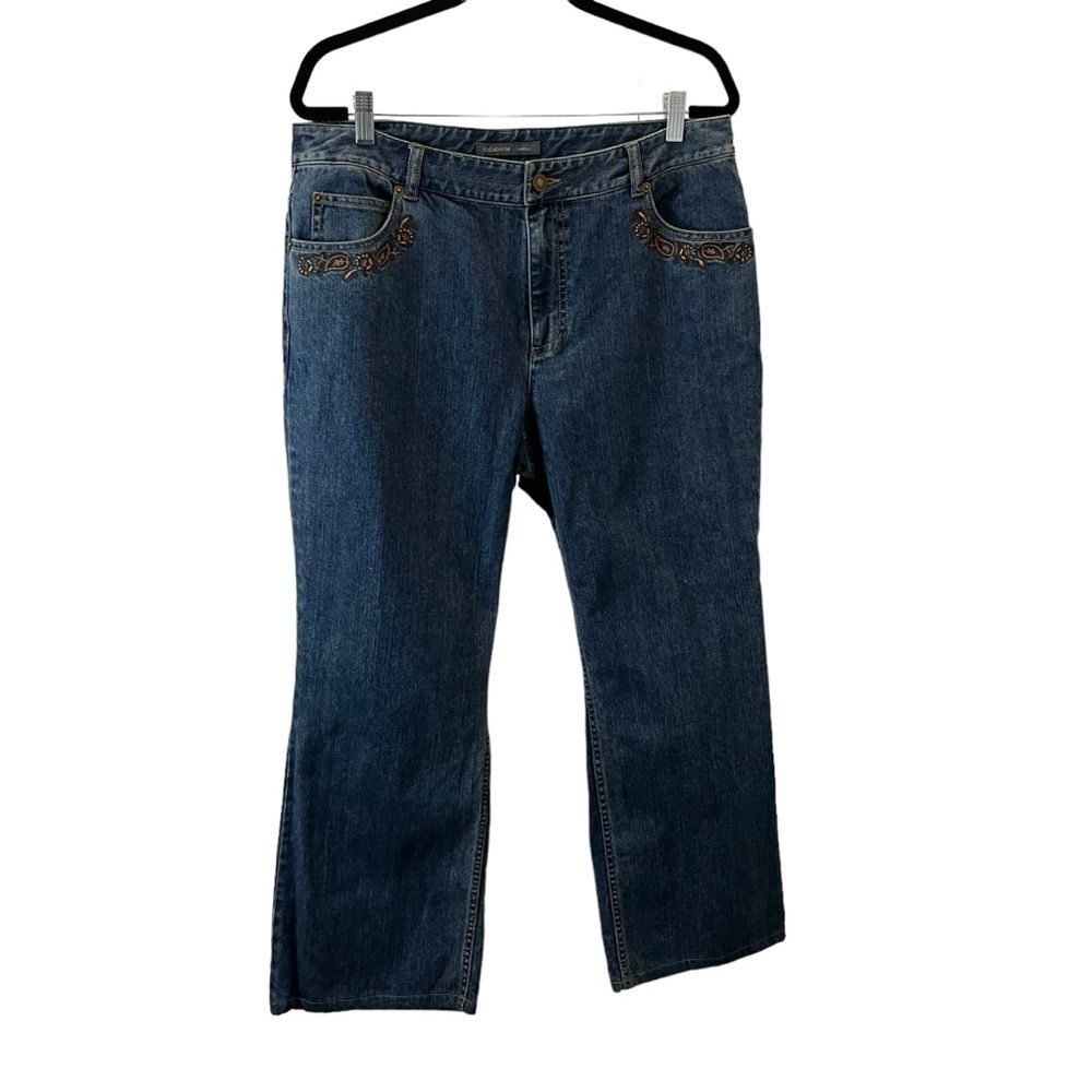 Liz Claiborne Paisley Embroidered Pockets Bootcut Crop Jeans Womens Size 14R